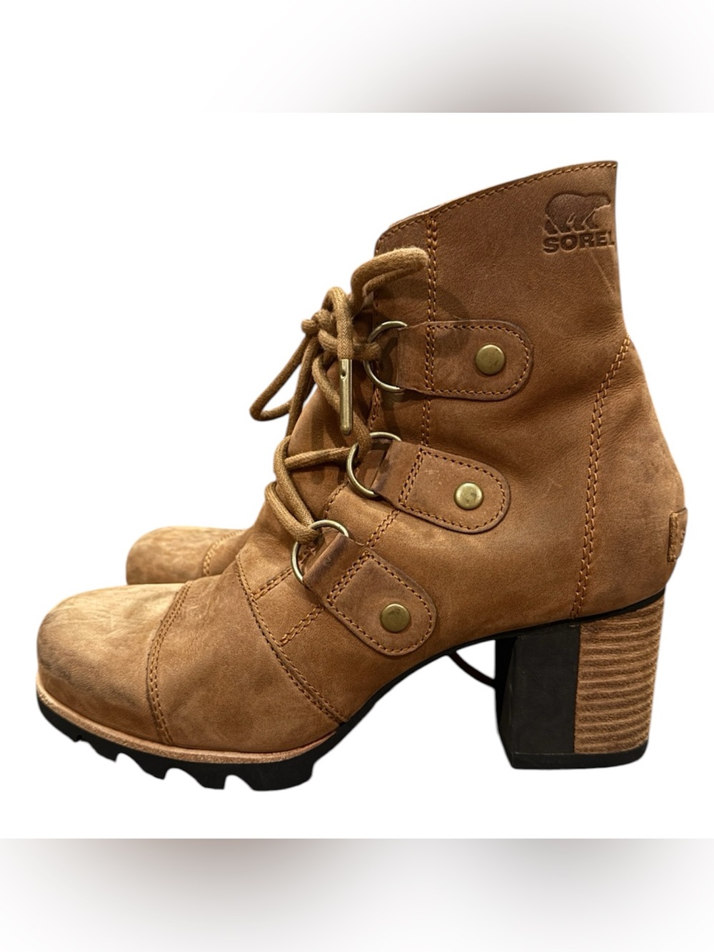 Sorel womens size 7 Arrington Chelsea brown suede heeled ankle booties boots